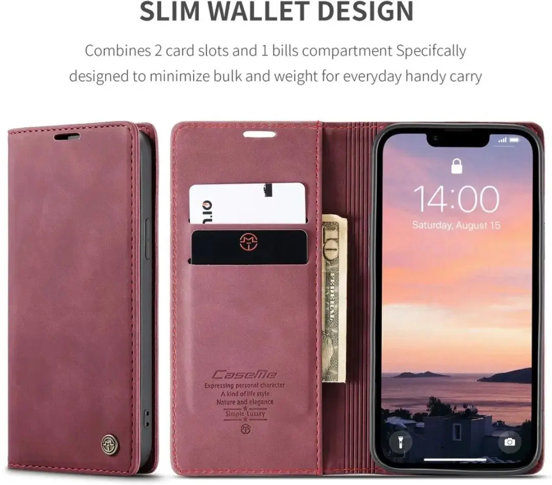 Caseme 013 Hoesje iPhone 16e - Portemonnee Rood - afbeelding 6 van 6