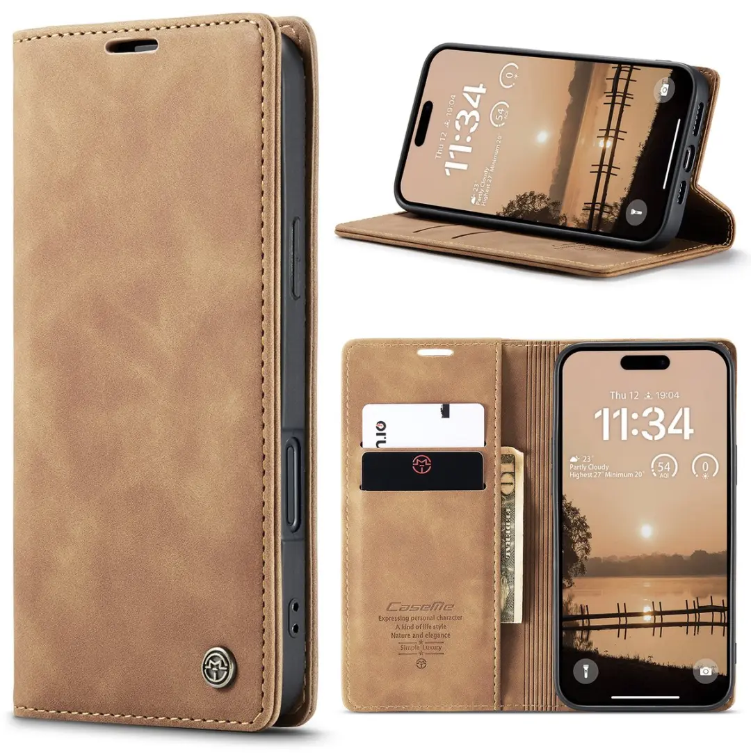 Caseme Telefoonhoesje iPhone 17 Pro Wallet Book - Licht Bruin