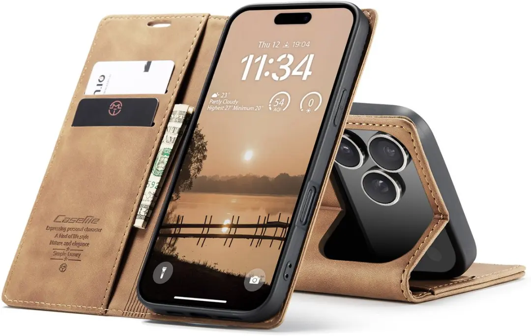 Caseme Telefoonhoesje iPhone 17 Pro Wallet Book - Licht Bruin