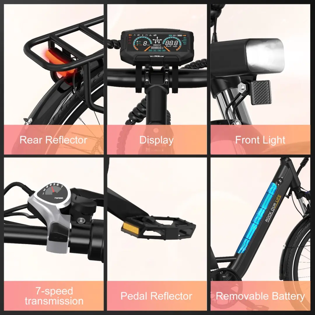 RCB 27.5" Trendy City Commuter EBike 250W - 7 Versnellingen - 468Wh Zwart