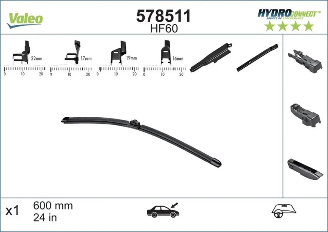 Valeo Hydro-Connect HF60 Ruitenwisser - Voorzijde - Zwart