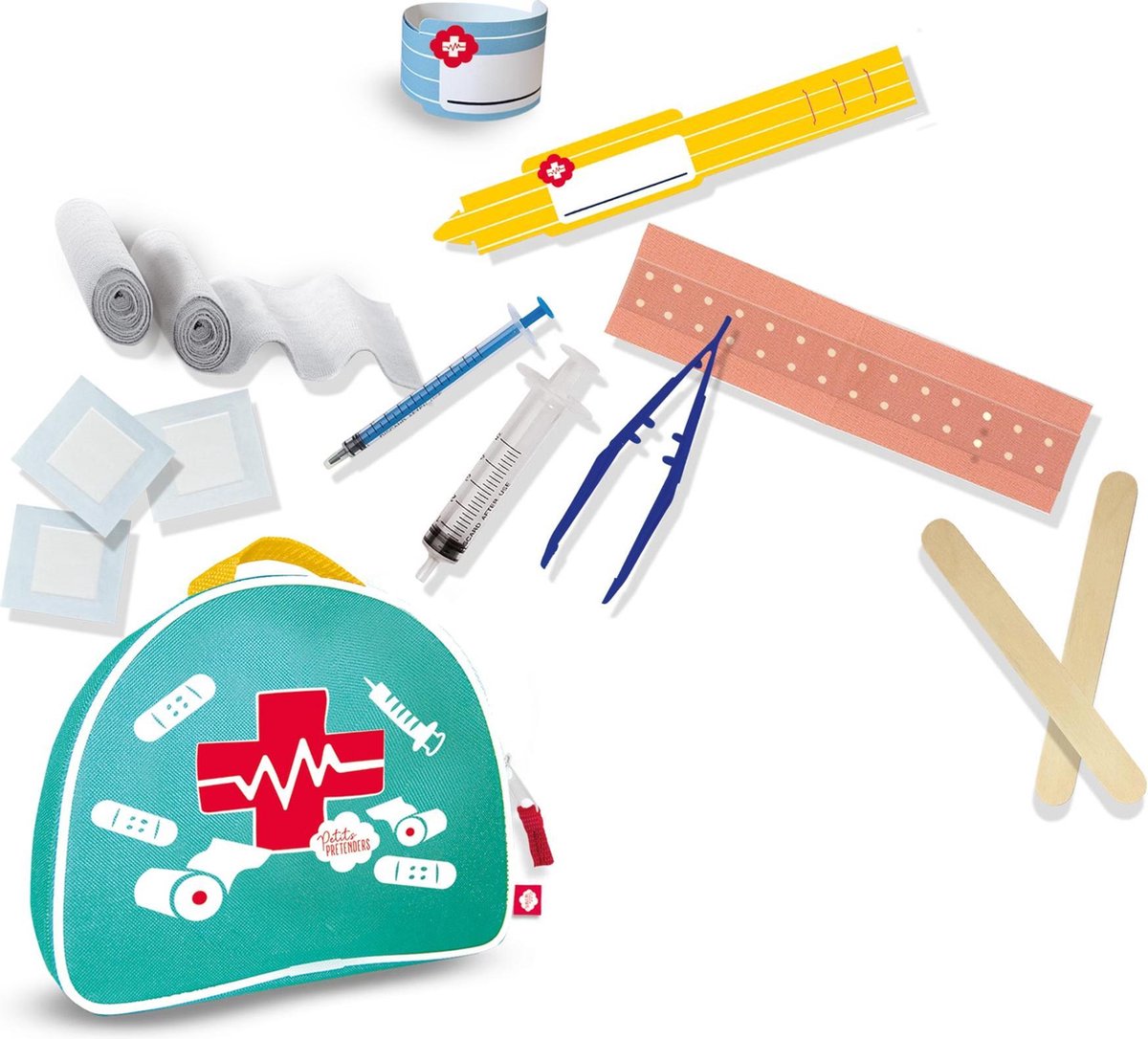 SES Creative - Petits Pretenders - Dokterskoffer - met spuitjes, gaas, verbandtape, pincet en spatels - rollenspel speelgoed vanaf 3 jaar