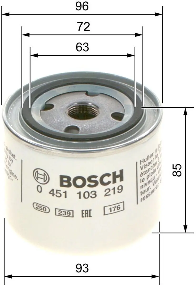 Bosch P3219 Oliefilter - 85mm - 3/4" 16 UNF - o.a. Opel/Volvo/Fiat