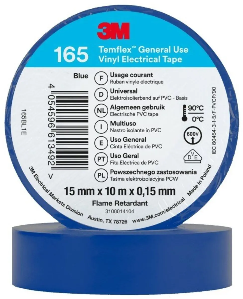 3M Temflex 165 Isolatietape - Blauw & Zwart - 2 Stuks