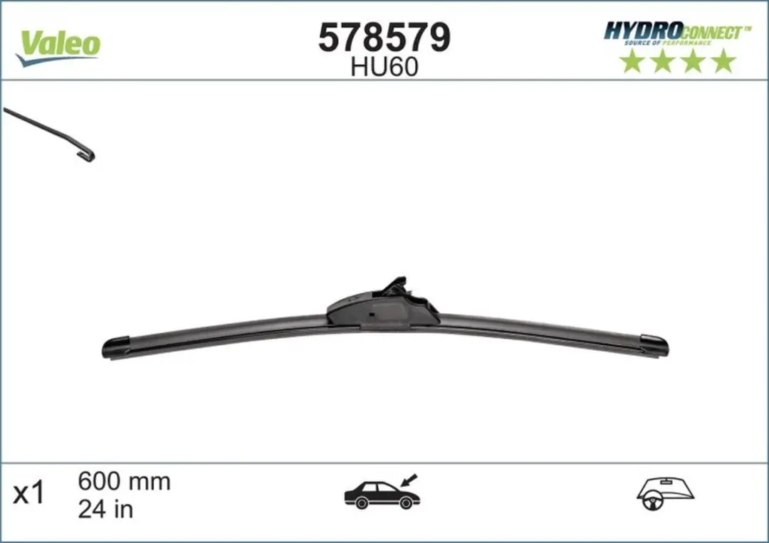 Valeo Hydroconnect HU60 Ruitenwisserblad 60cm - Zwart