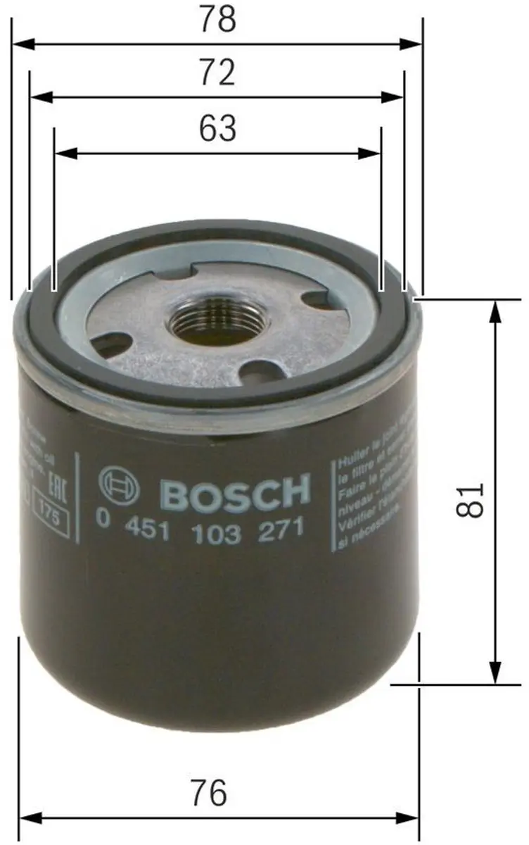 Bosch P3271 Oliefilter - 80mm - 3/4"x16UNF