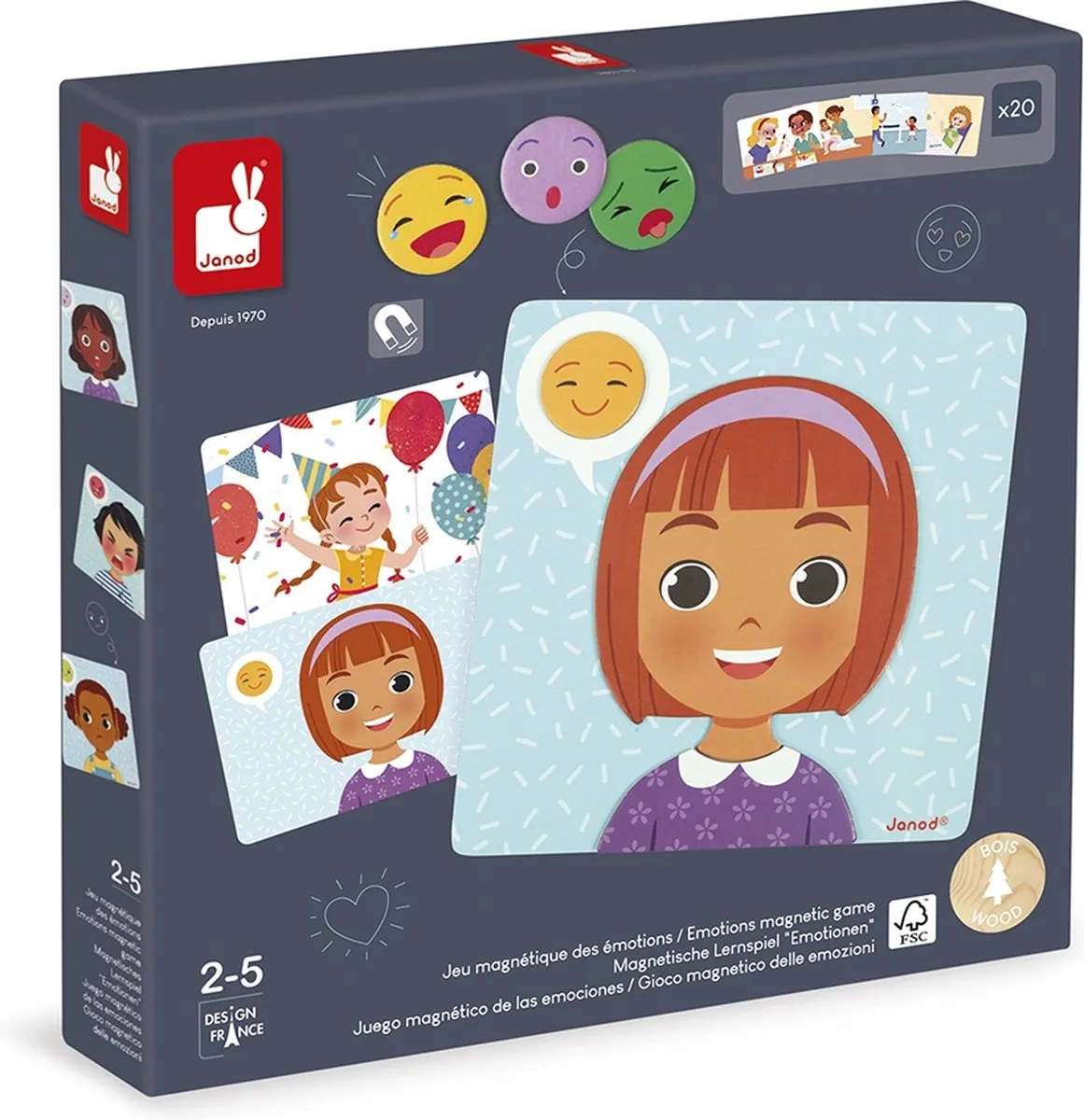 Janod Magnetische Emoties 8038 - Educatief spel - 27 Magneten + 20 Kaarten - Multi