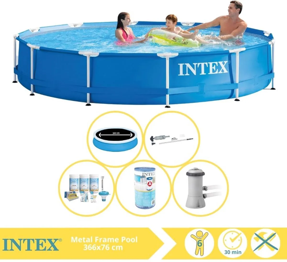 Intex Metal Frame Zwembad 366x76cm - 6503L - Blauw/Wit - 28210NP