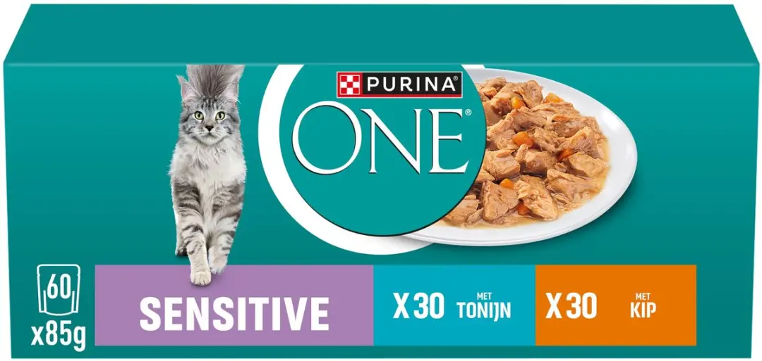 Purina ONE Sensitive Natvoer Tonijn & Kip 60x85g