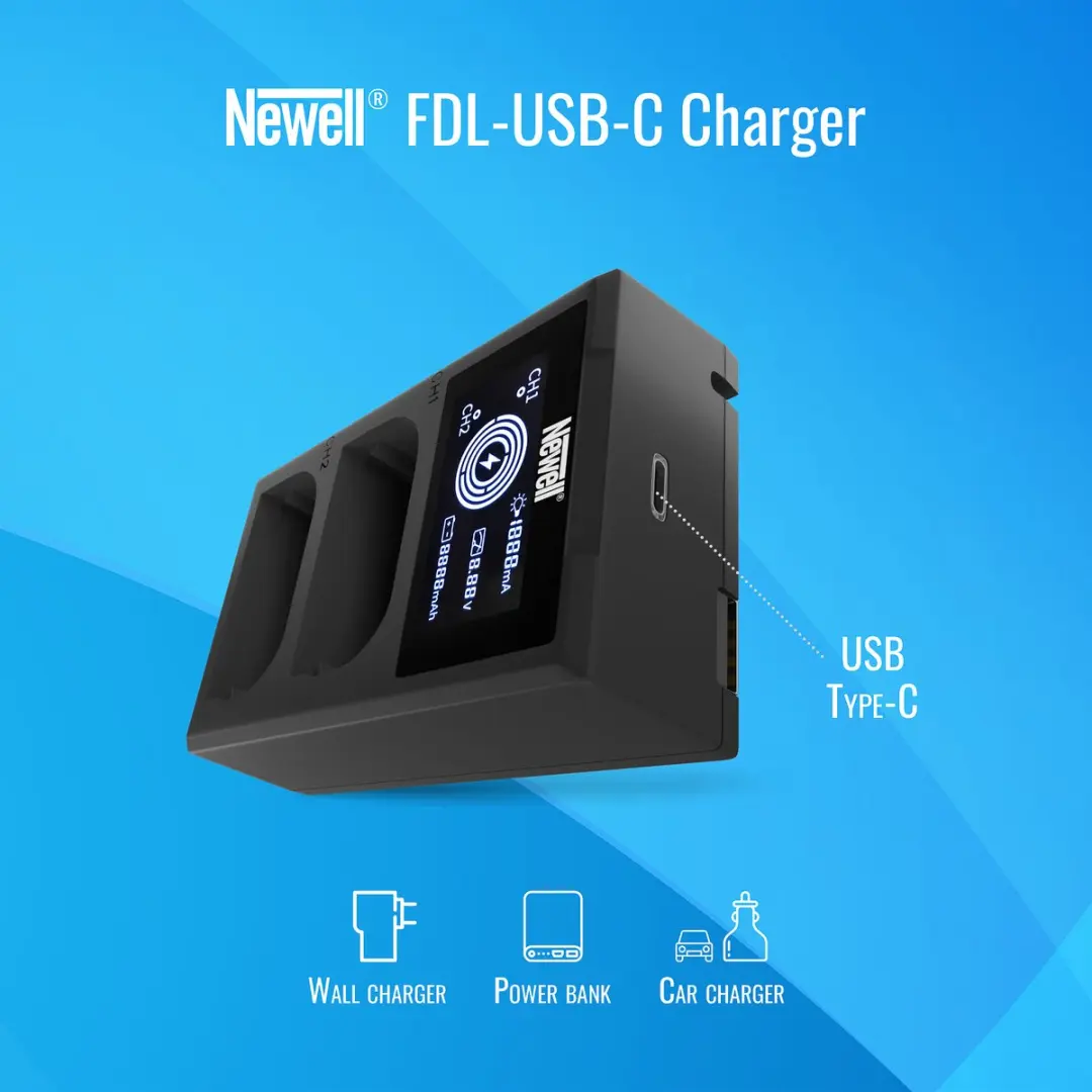 Newell FDL-USB-C Dual-Channel Oplader NP-FW50 - 2x USB-C - Zwart