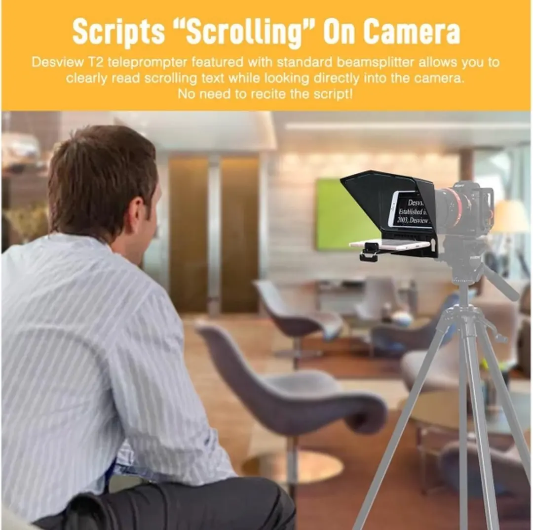 DESVIEW T3 Teleprompter Smartphone/Tablet - Videografie - 82mm - Zwart