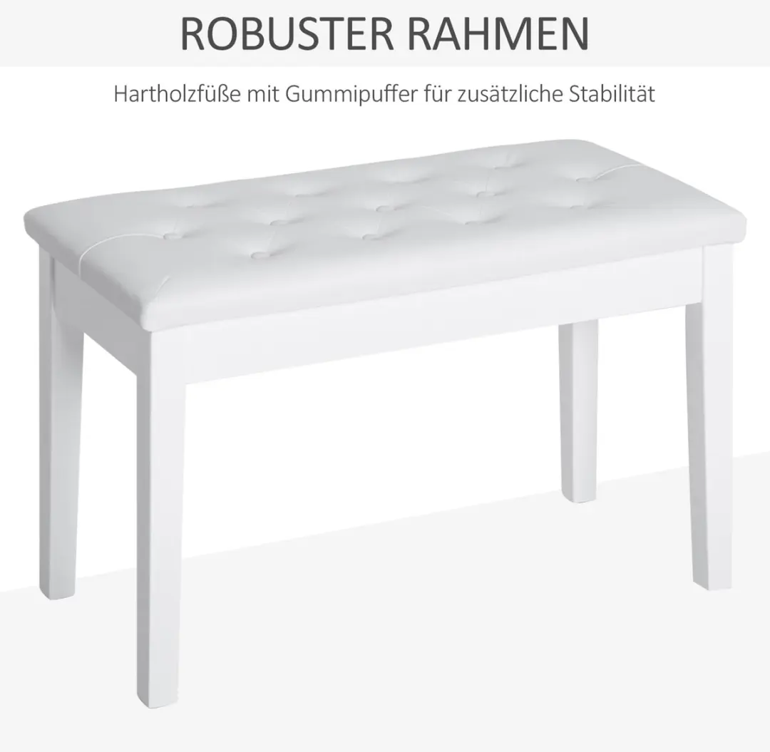 Homcom Klavierhocker Gummihout Kunstleder - 76x36x50cm Wit