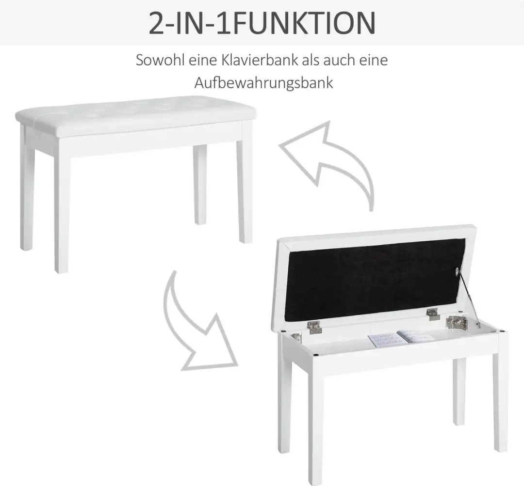 Homcom Klavierhocker Gummihout Kunstleder - 76x36x50cm Wit - afbeelding 6 van 6