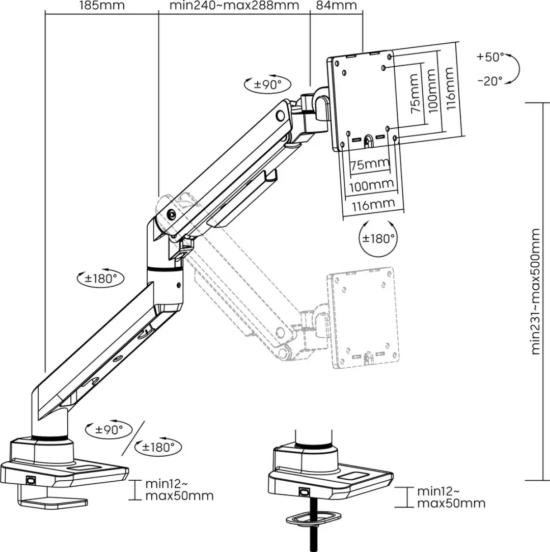 Equip Heavy Duty Monitorarm 17-49" - Zwart