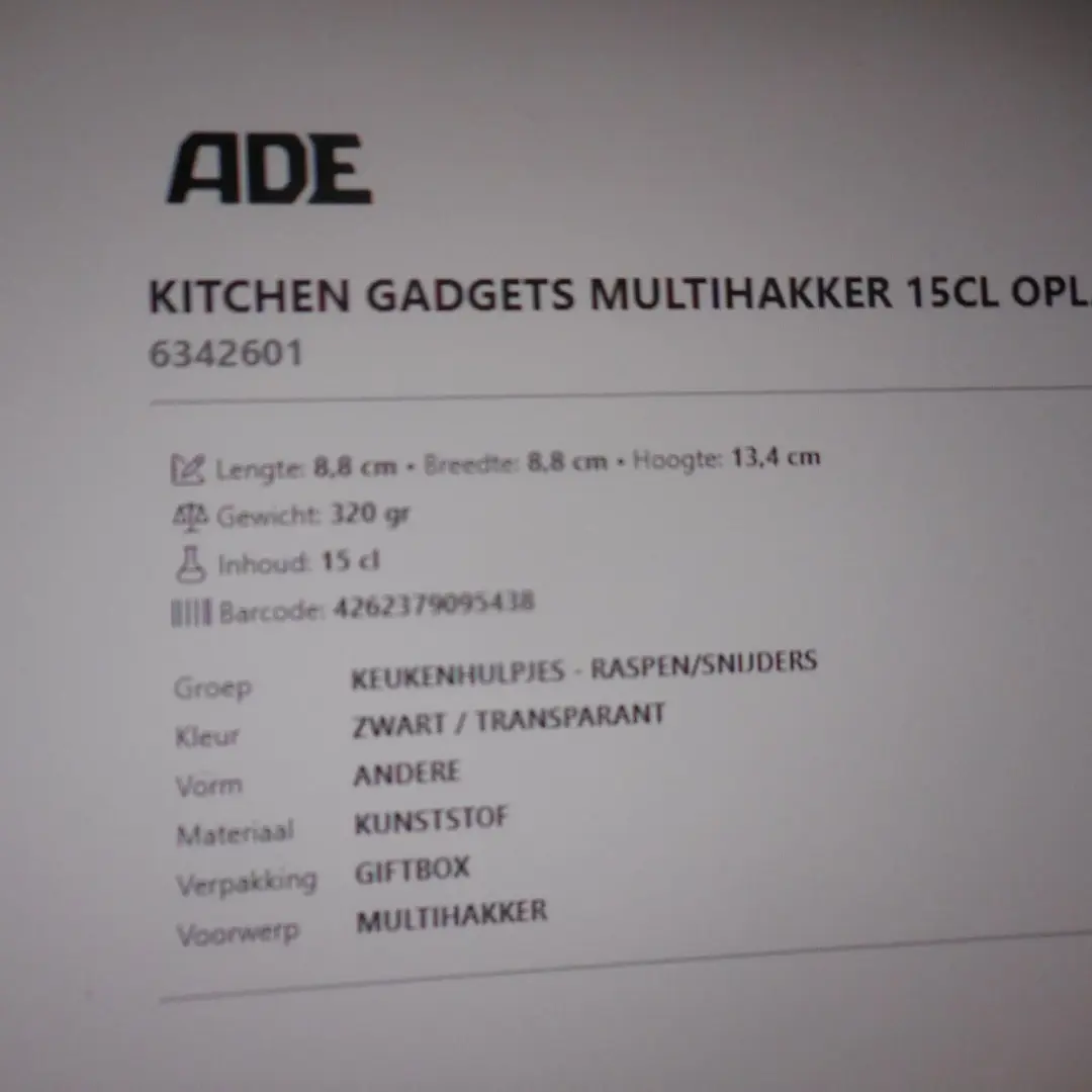 ADE Kitchen Gadgets Multihakker 15cl - Zwart/Transparant