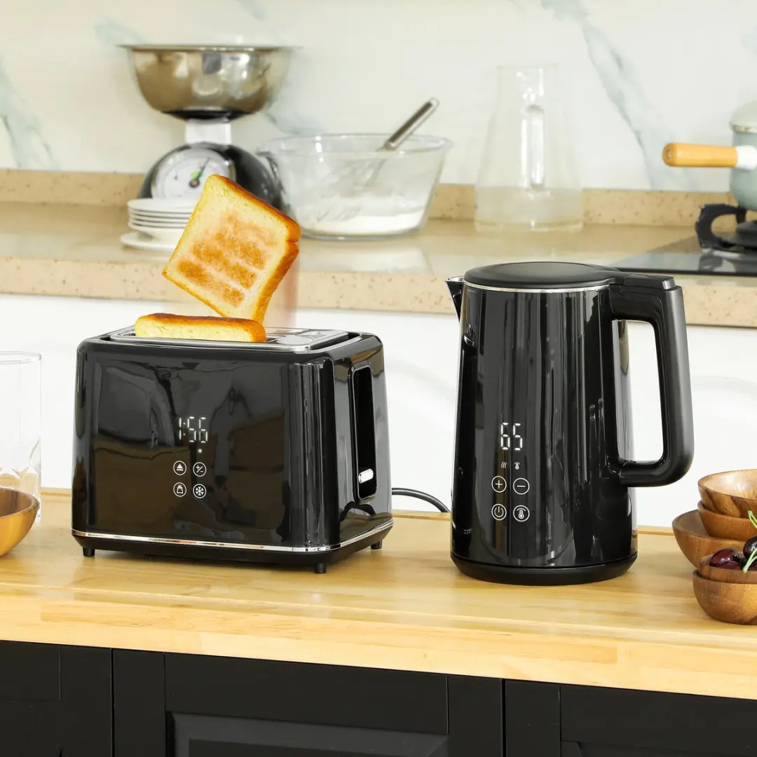 Homcom Wasserkocher-Toaster Set - 1850W - 7 Programma's - Zwart
