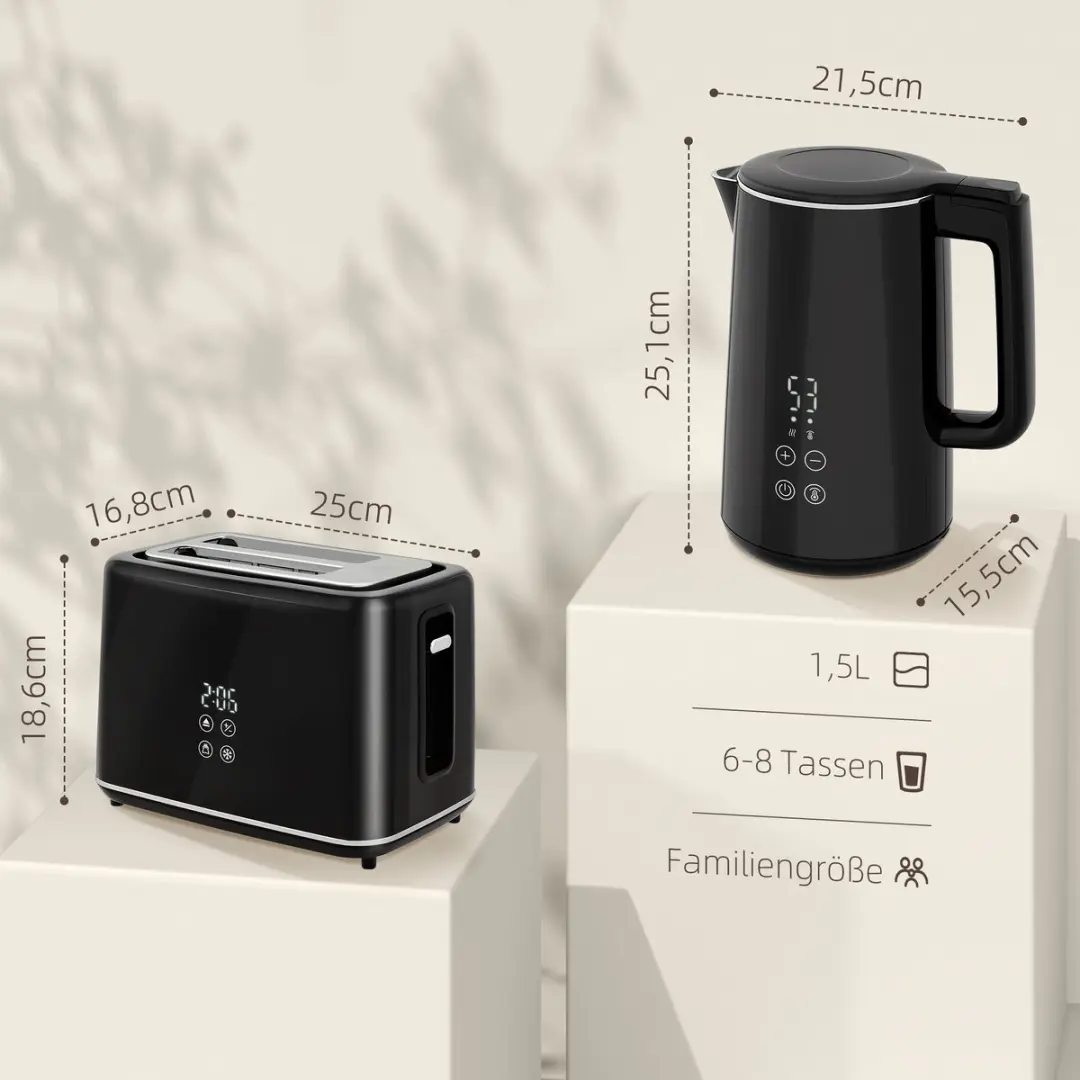 Homcom Wasserkocher-Toaster Set - 1850W - 7 Programma's - Zwart