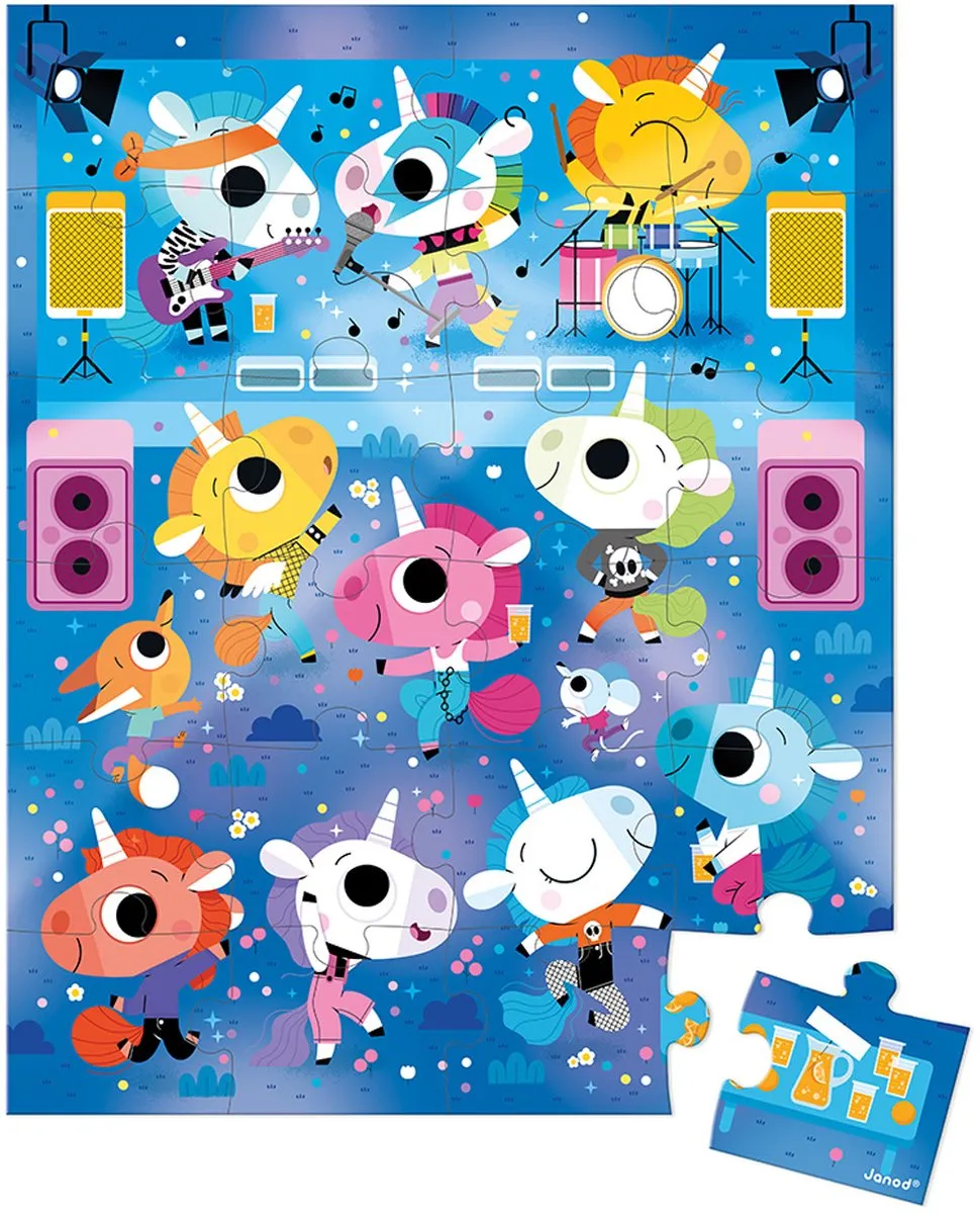 Janod Puzzel Eenhoorns Rock Concert - 24 Stukjes - afbeelding 6 van 6