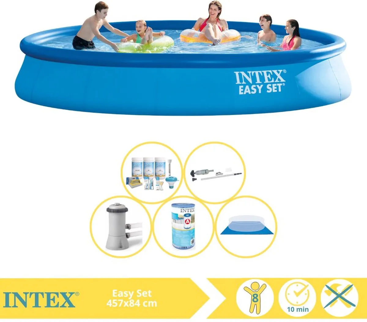 Intex Easy Set 28158GN Opblaaszwembad 457x84cm - Blauw - Inclusief onderhoudspakket