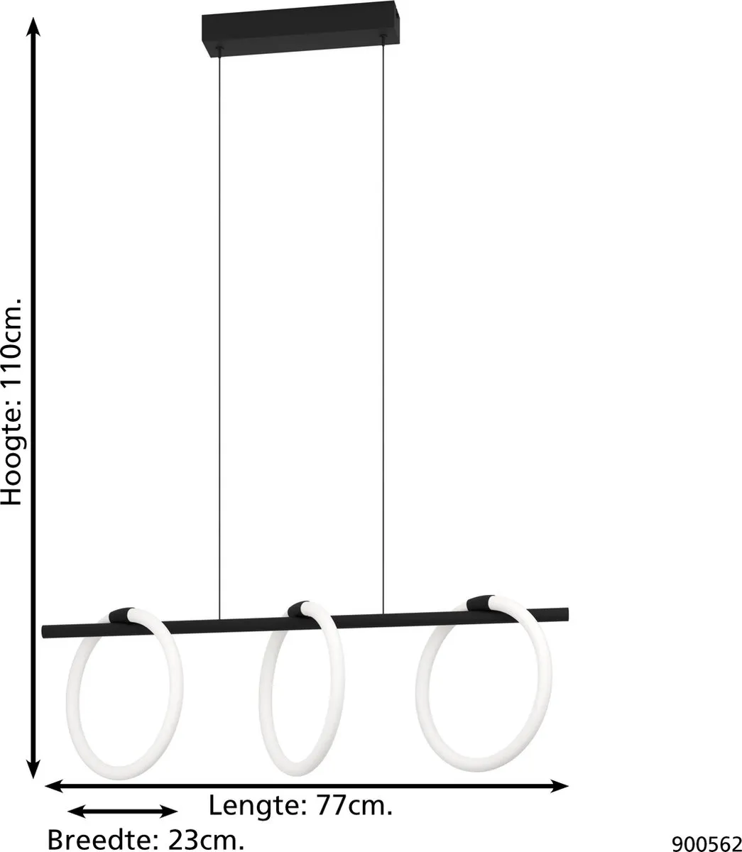 Eglo Caranacoa Hanglamp LED 78cm - 3 Lichtpunten - Zwart/Wit - afbeelding 6 van 6