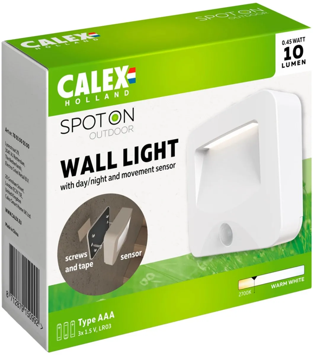 Calex Spot On Draadloze Buitenlamp PIR - Wit - afbeelding 6 van 6