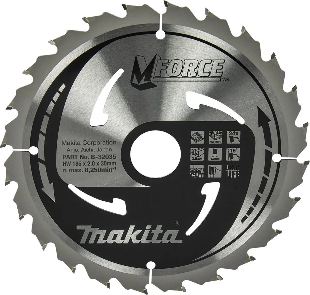 Makita Mforce Cirkelzaagblad B-32035 - Ø185mm 24T - afbeelding 6 van 6