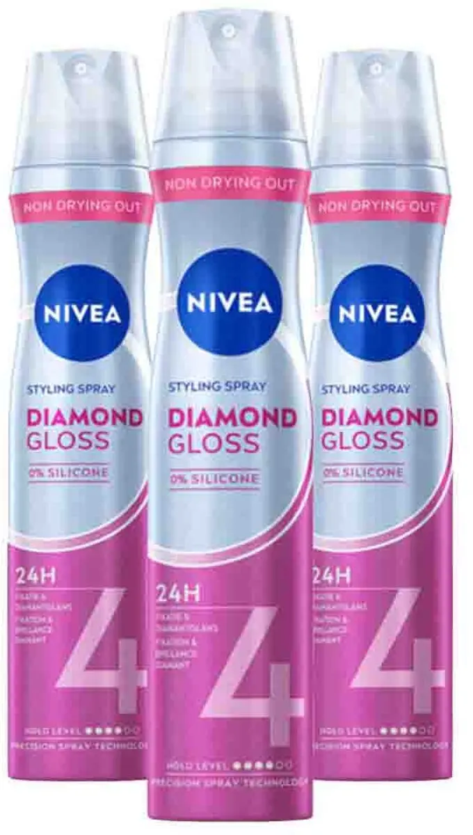 NIVEA Styling Spray Hold 4 Diamond Gloss Care 3x250ml - afbeelding 6 van 6