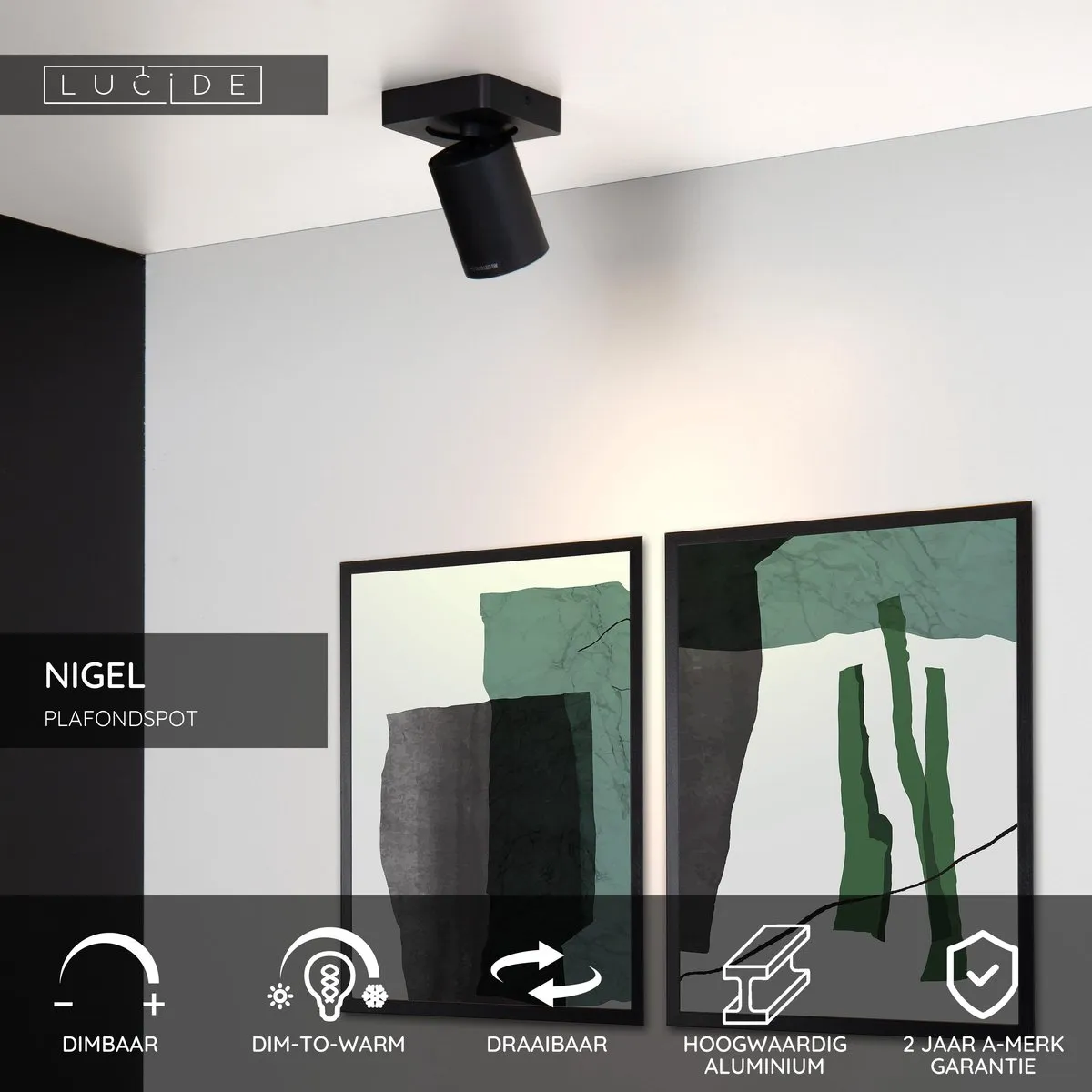 Lucide Nigel Plafondspot LED Dim-to-Warm GU10 5W - Zwart