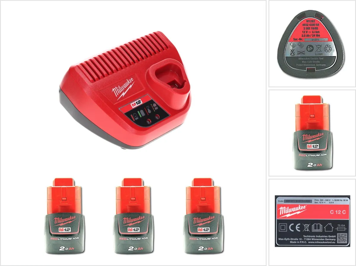 Milwaukee M12 Startset 3x 2.0Ah Accu + M12-C12C Lader