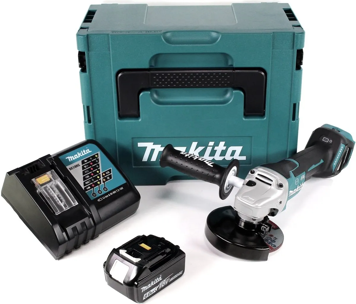 Makita DGA517RG1J Haakse Slijper 18V 125mm - Borstelloos - 6.0Ah
