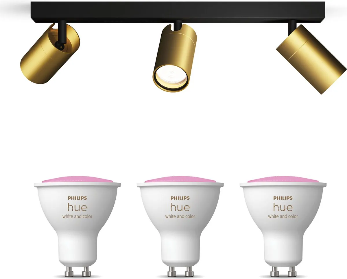 Philips Hue Idris Opbouwspot Badkamer - 3 Lichtpunten - Zwart/Goud