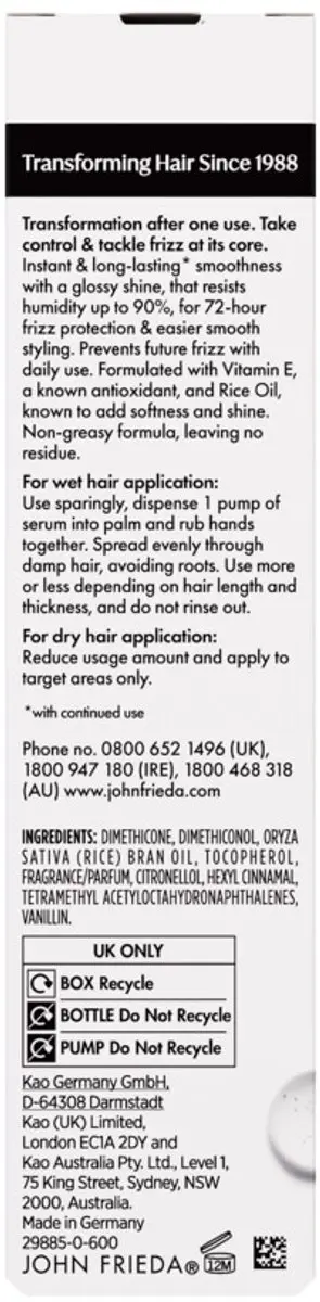 John Frieda Frizz Ease Extra Strength Serum 3x50ml