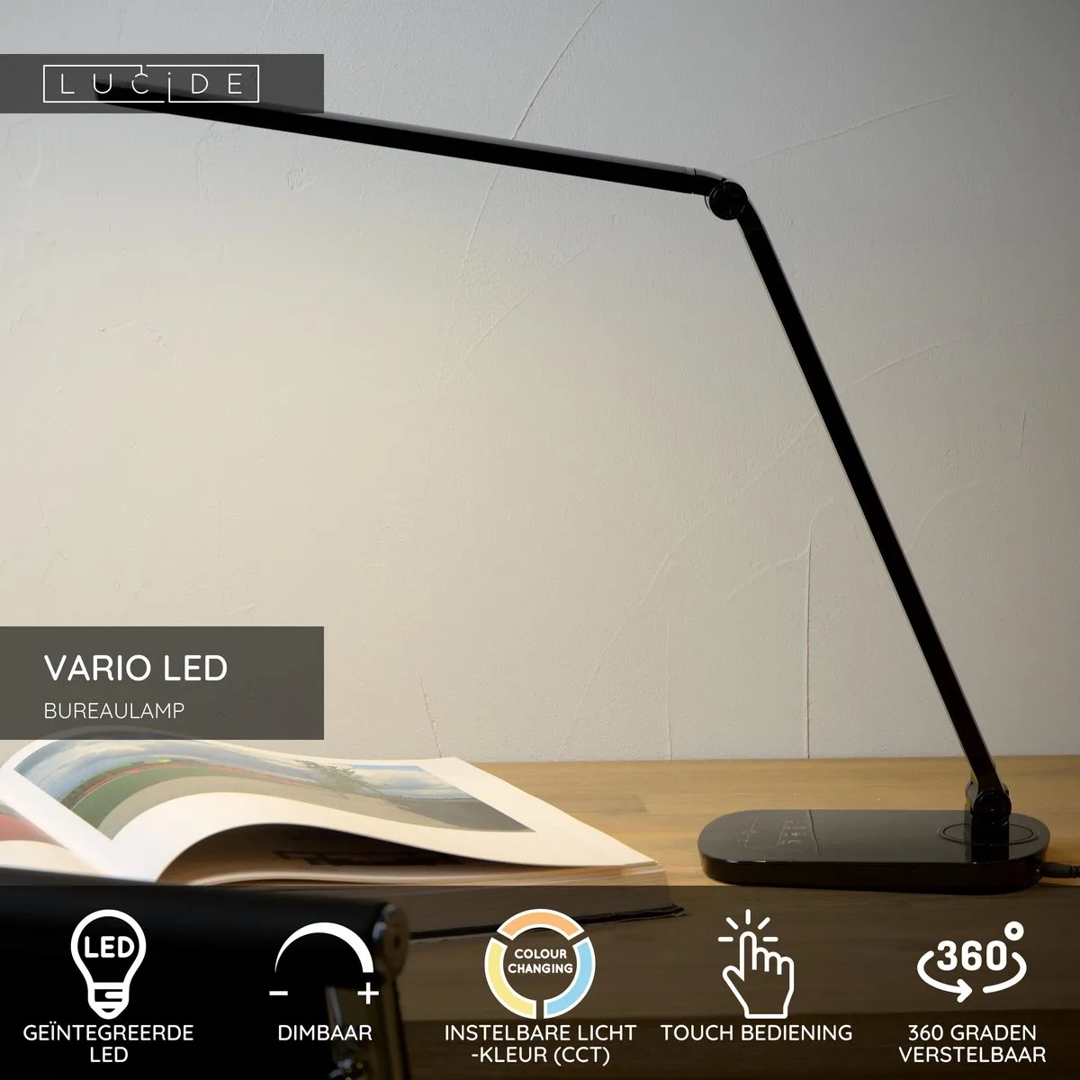 Lucide VARIO LED Bureaulamp 8W - Zwart