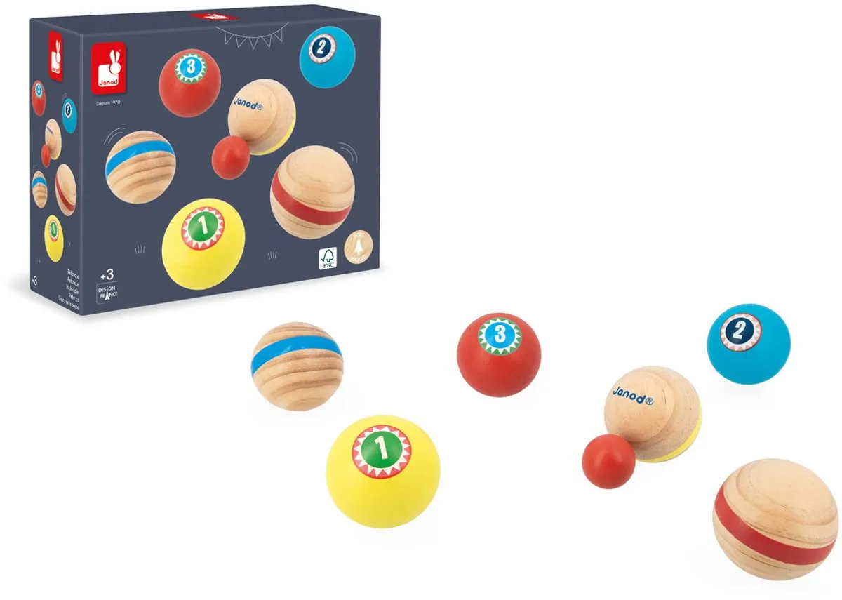 Janod Applepop Petanque Houten Set - 6 Ballen + Jack + Opbergzak