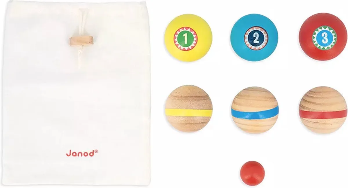 Janod Applepop Petanque Houten Set - 6 Ballen + Jack + Opbergzak