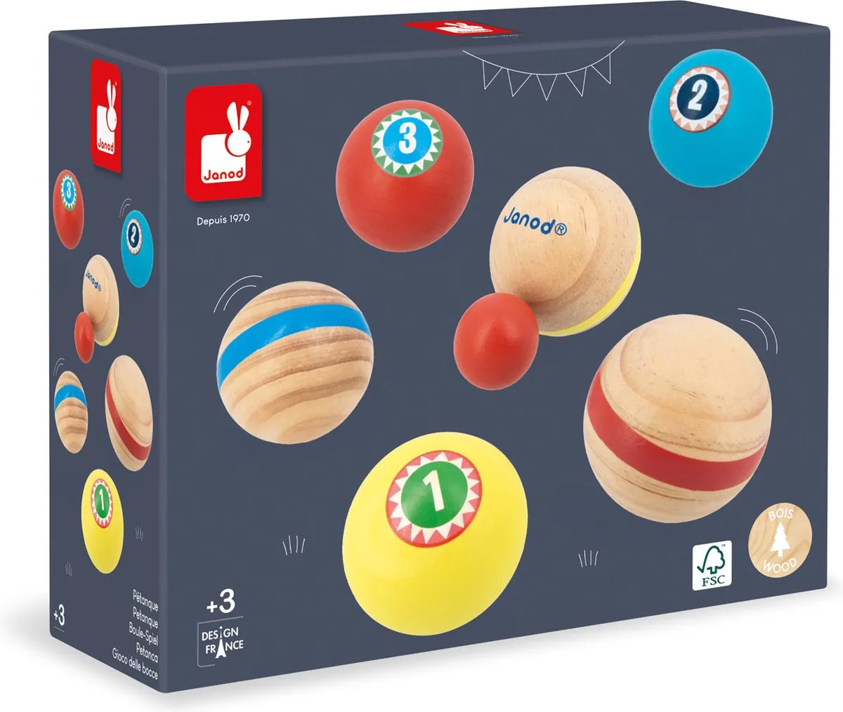 Janod Applepop Petanque Houten Set - 6 Ballen + Jack + Opbergzak - afbeelding 6 van 6