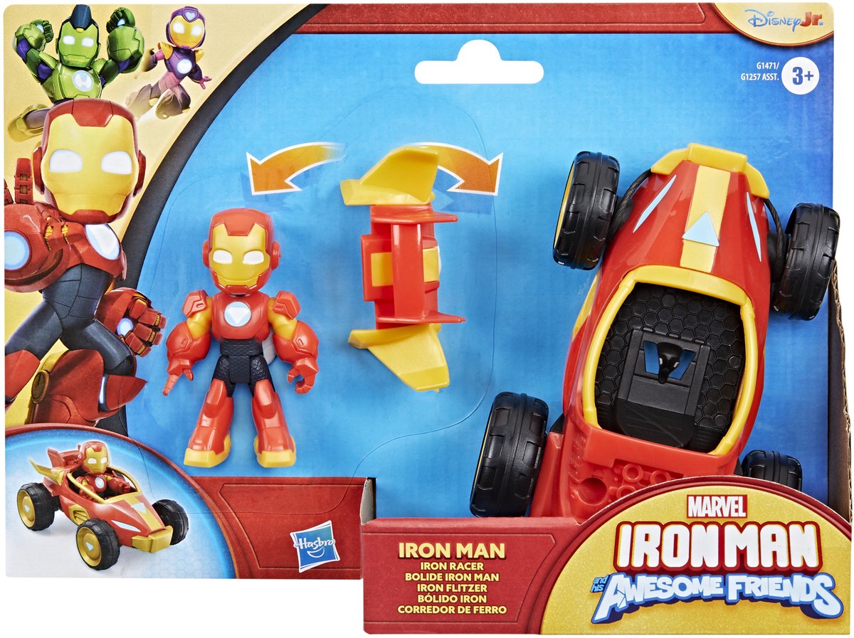 Marvel Iron Man and His Awesome Friends Iron Racer, actiefiguur en speelgoedvoertuig