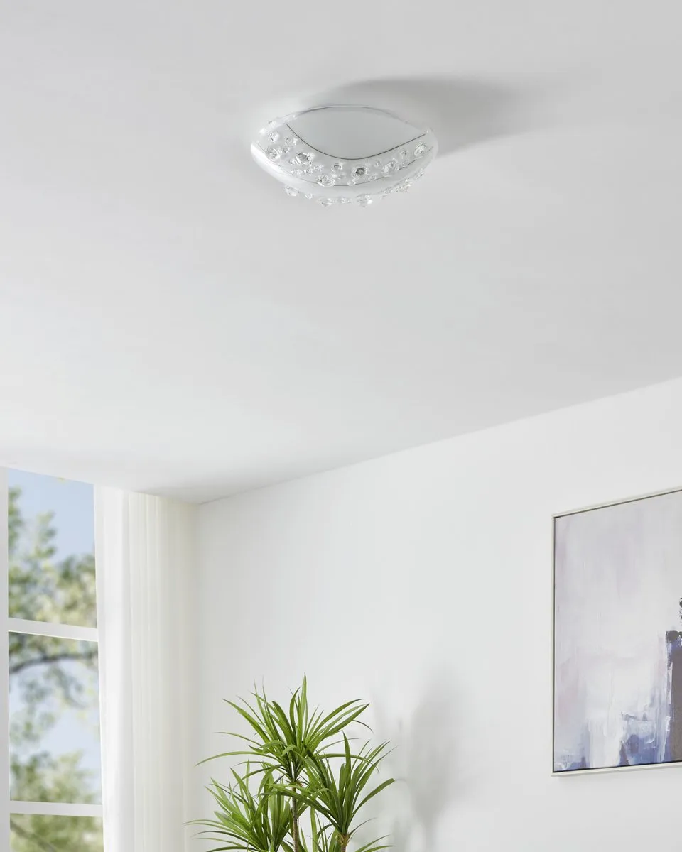 Eglo Nerini Wand/Plafondlamp 1 Licht Ø315mm - Wit/Zwart/Helder