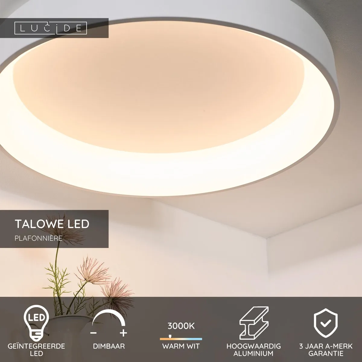 Lucide TALOWE LED Plafondlamp Ø80cm - 80W 3000K Wit