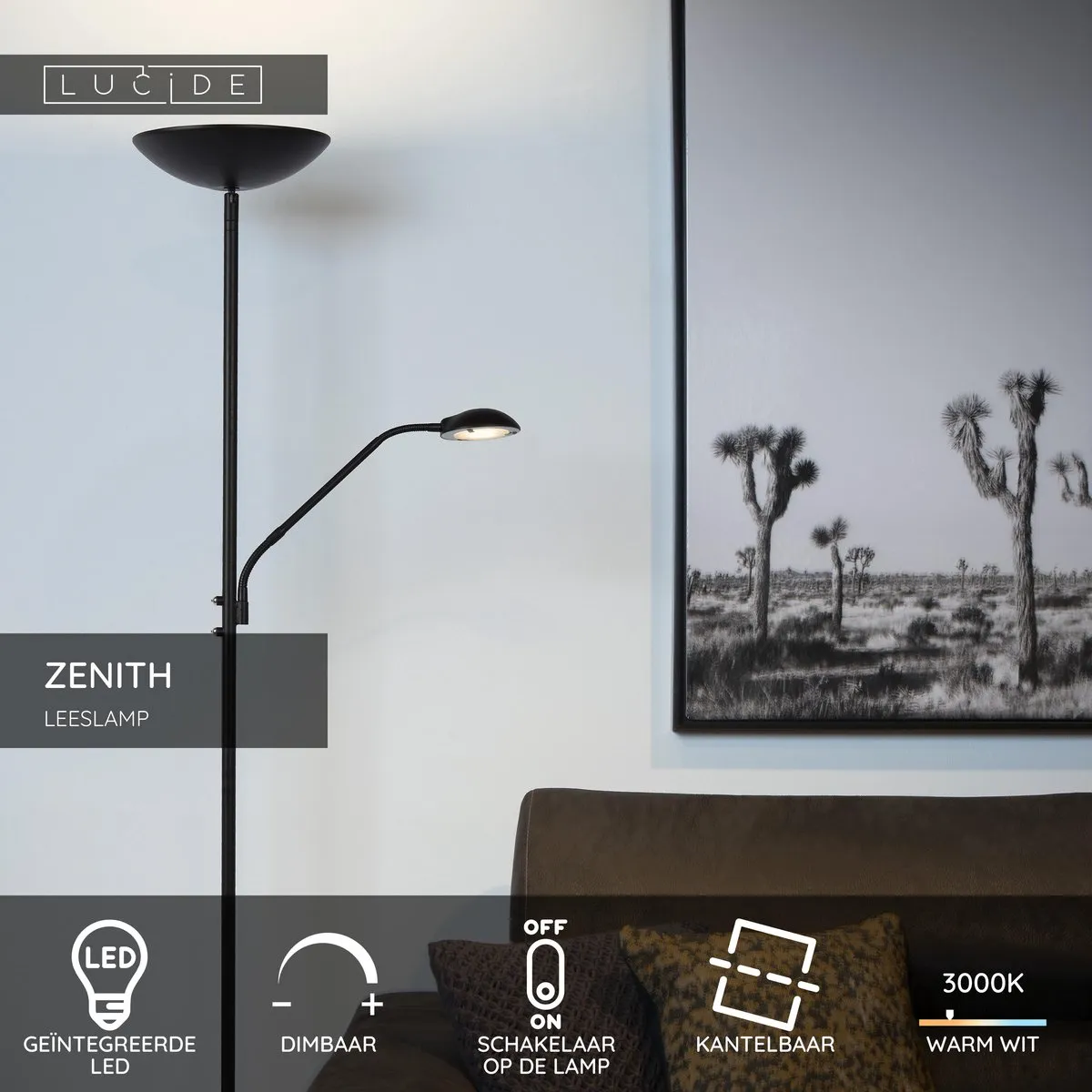 Lucide Zenith LED Leeslamp 3000K - Zwart