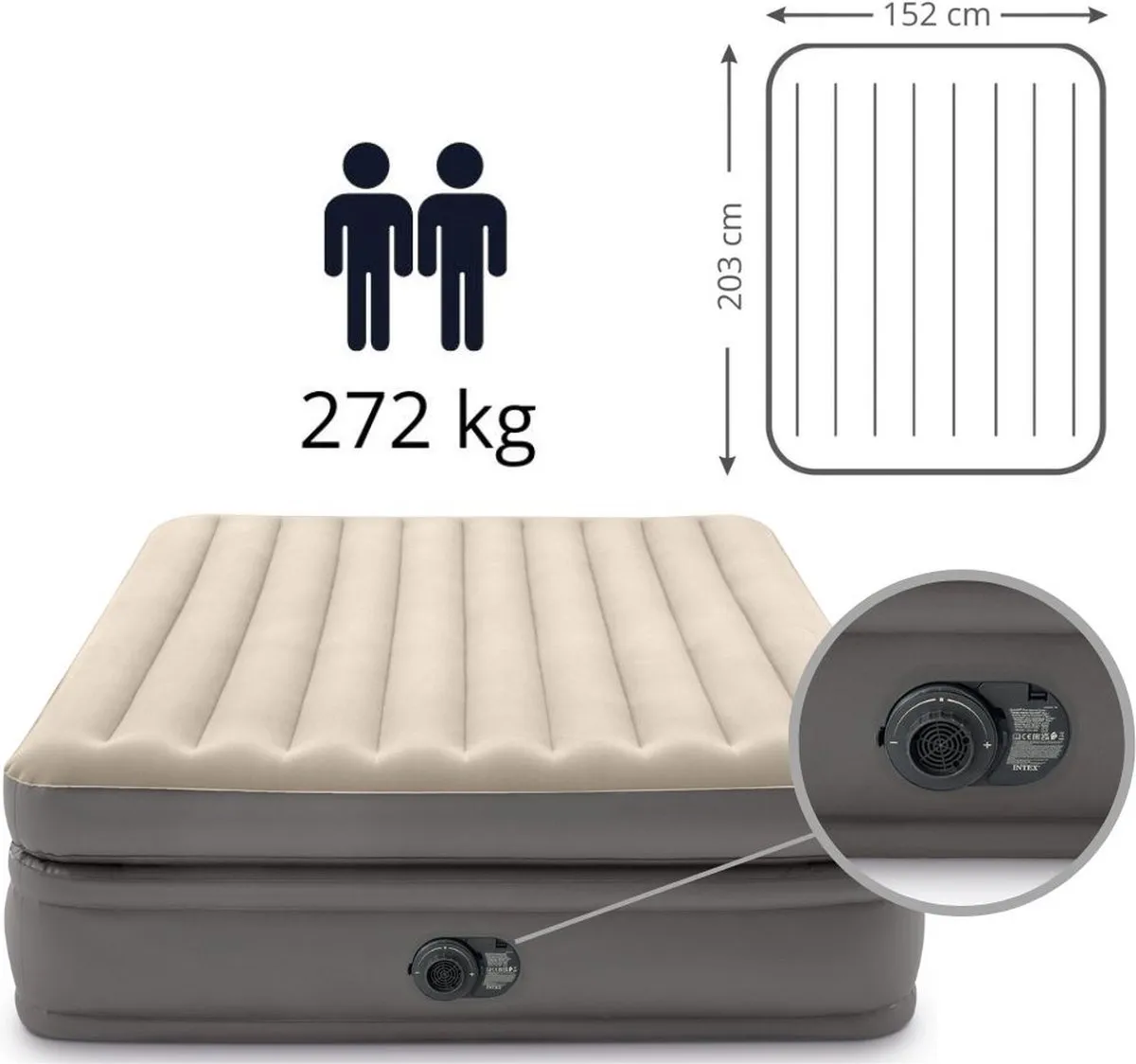 Intex Prime Comfort Luchtbed 2 Persoons GKD - 203x152x51cm - Grijs