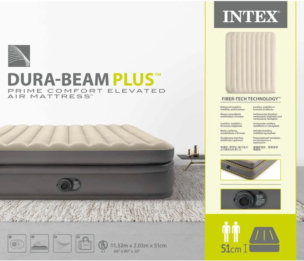 Intex Prime Comfort Luchtbed 2 Persoons GKD - 203x152x51cm - Grijs
