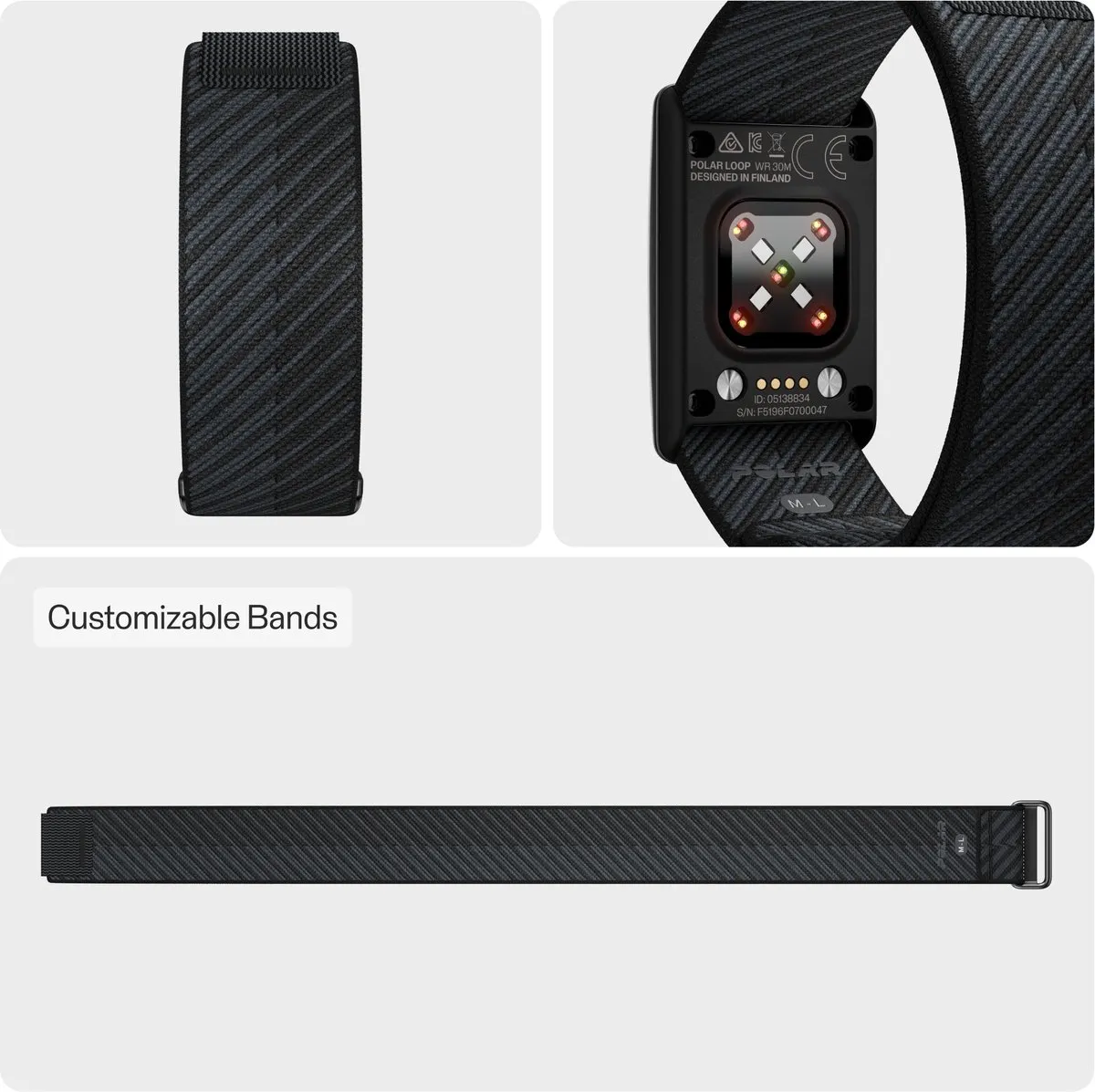 Polar Loop SoftWeave Horlogeband - Zwart - S/M & M/L