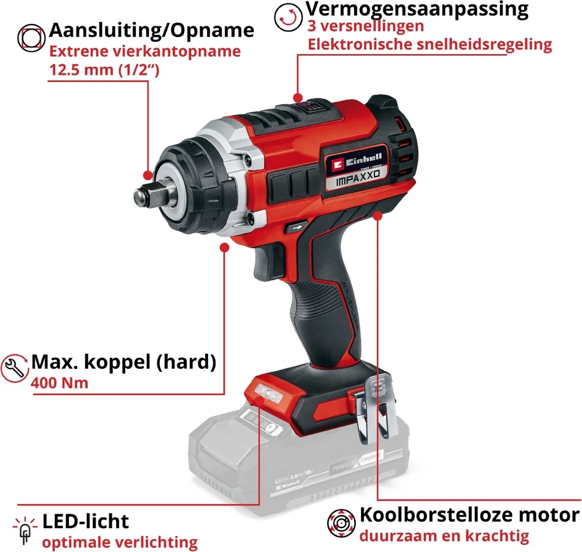 Einhell Accu Slagmoersleutel IMPAXXO 18/400 Power X-Change - 400 Nm