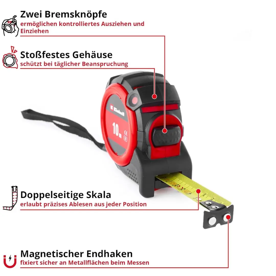 Einhell Meetlint 10m Autolock - Magnetische haak - Nylon coating