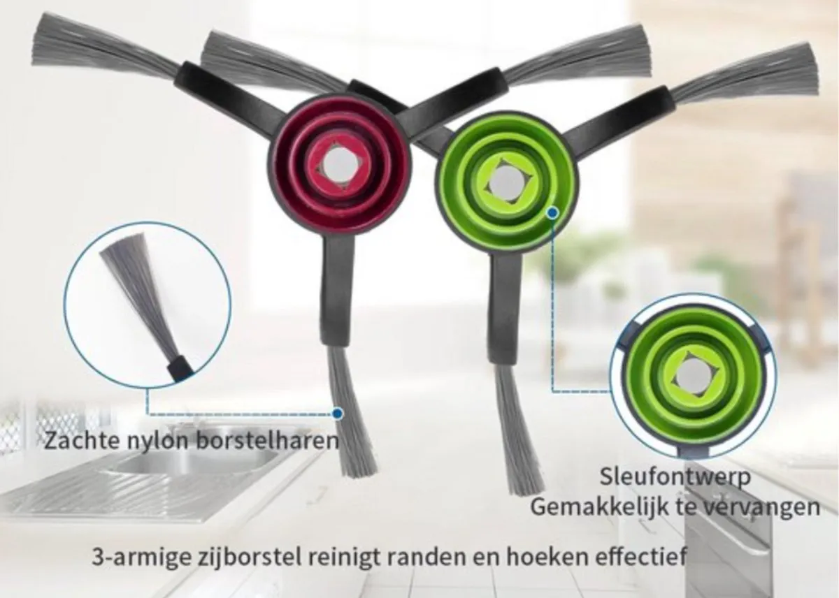 Ecovacs Deebot X1 Zijborstels - 6 Stuks - Rood/Groen/Grijs