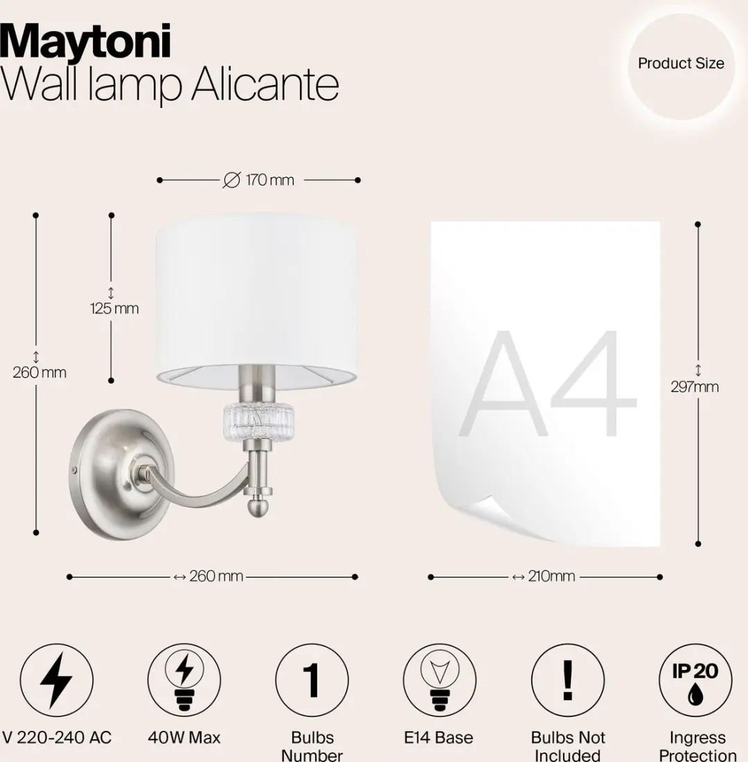 Maytoni Wandlamp Alicante - Nikkel