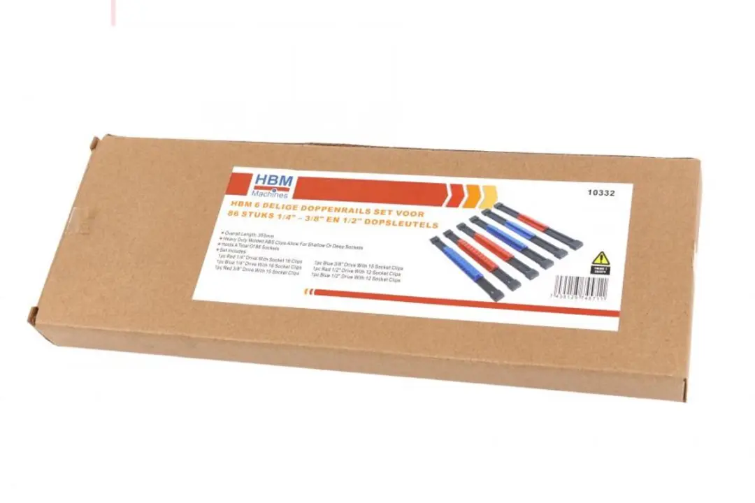 HBM 6-delige Kunststof Doppenrails Set - 86 Stuks 1/4-3/8-1/2"