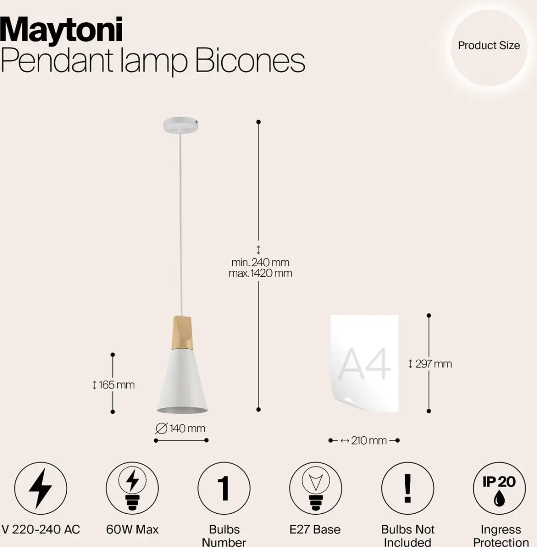 Maytoni Bicones Hanglamp - Wit Ø14