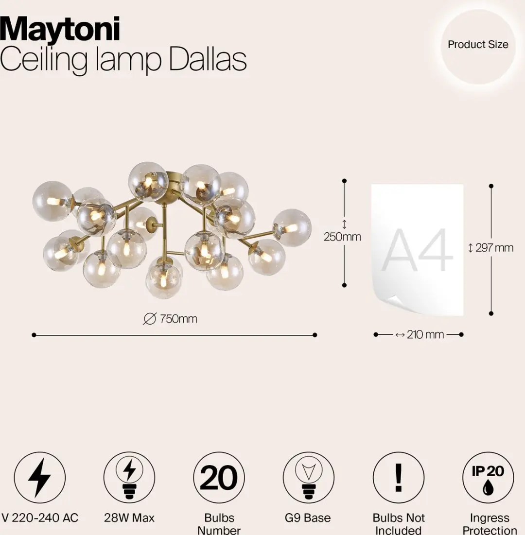 Maytoni Dallas Plafondlamp Goud Ø75cm